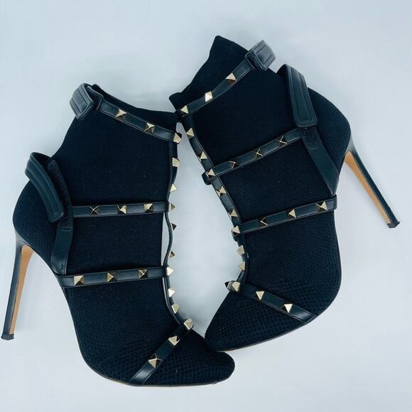 Valentino Garavani Black leather Rockstud Sock Ankle booties EU 39.5 - Picture 1 of 16